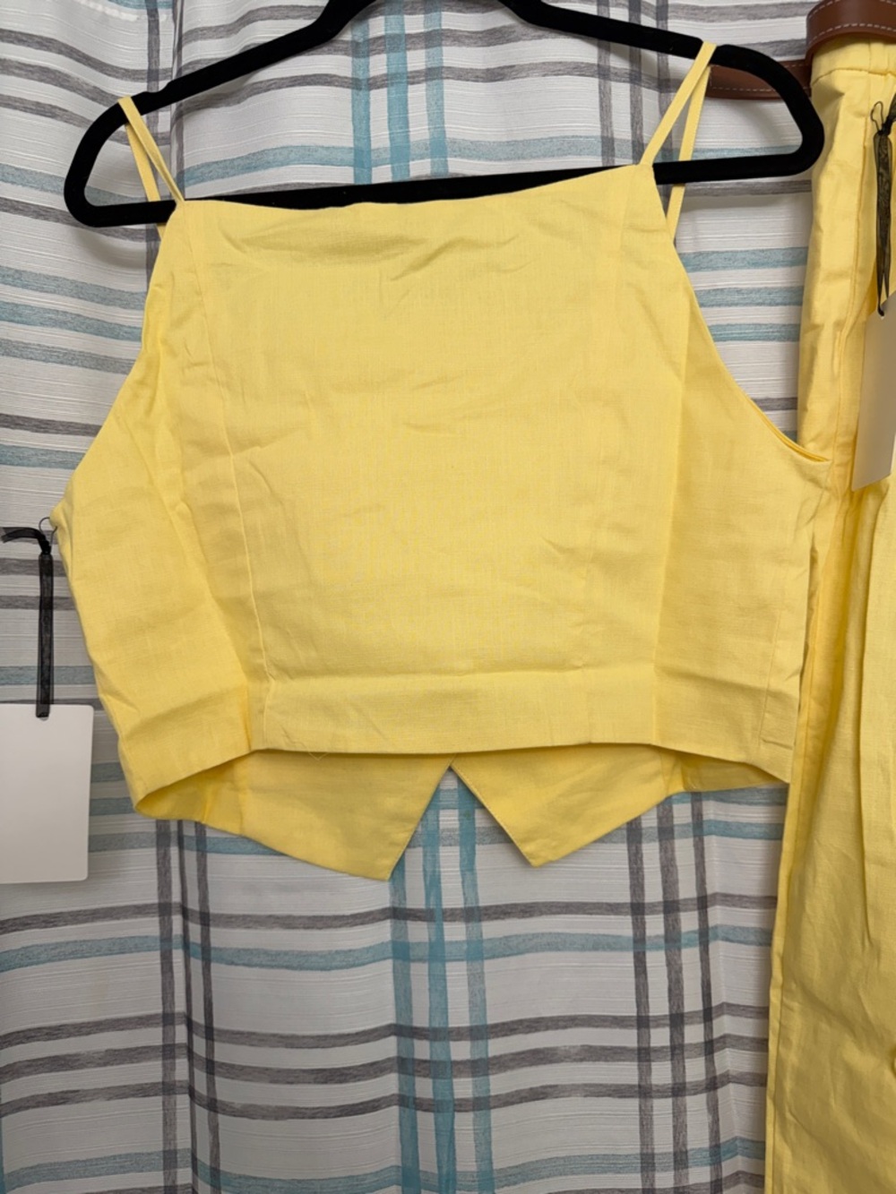 Yellow Linen-Blend Crop Top & Wide-Leg Pant Set - Picture 5 of 5